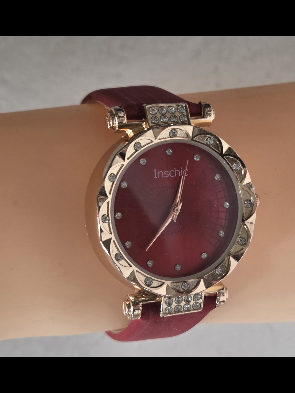 chic Women's Red Crystal Accent Watch